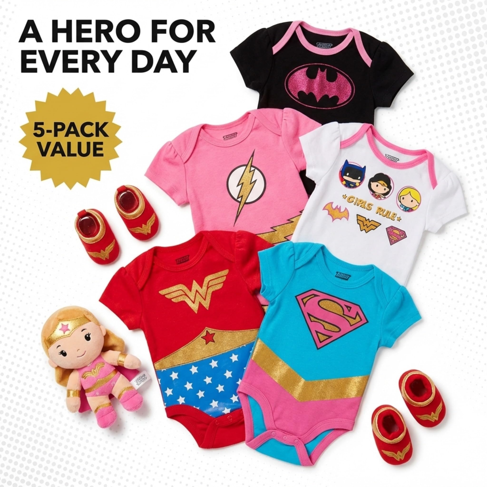 DC Comics Baby-Girls Justice League Bodysuit mit kurzen Ärmeln, Multipack