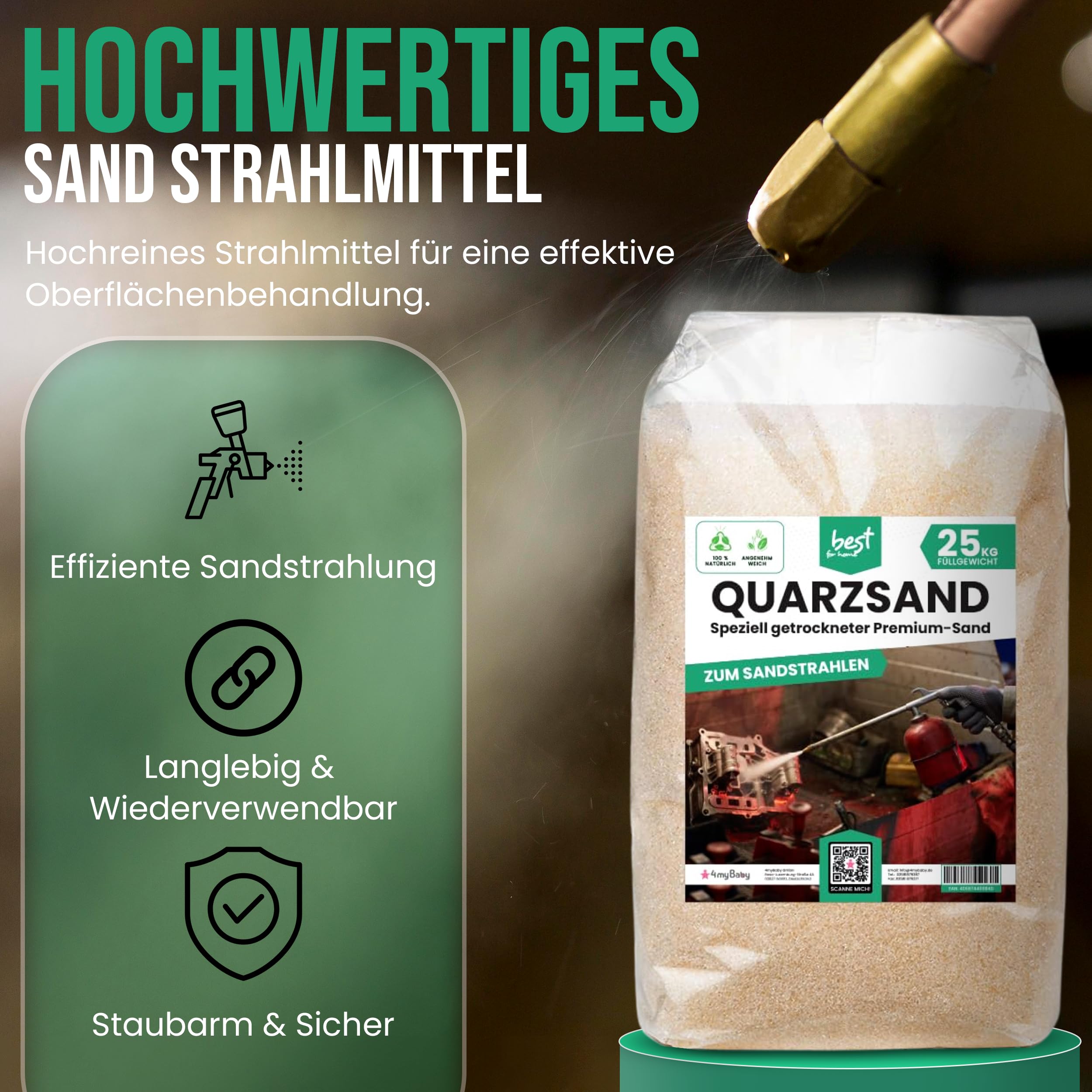 Sand Strahlmittel | Quartz sand für sandstrahlen | quarzsand 25kg (0,8-1,2) sandstrahlgranulat | Sand zum sandstrahlen | Effektives Mehrwegstrahlmittel, ideal für Sandstrahlen