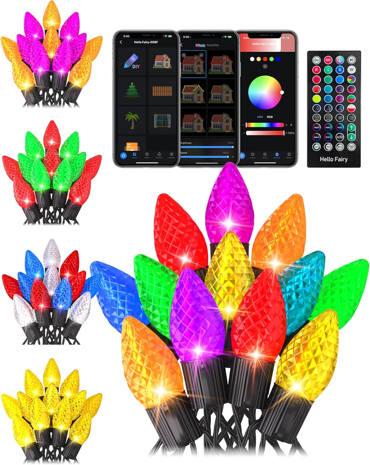 Smart C9 Christmas Lights Outdoor with DIY Color Studio – 99FT 150LED Bluetooth APP Control, 16 Million Custom Colors, Music Sync Group Control for Multiple Trees, Roof Yard Party Holiday Lighting