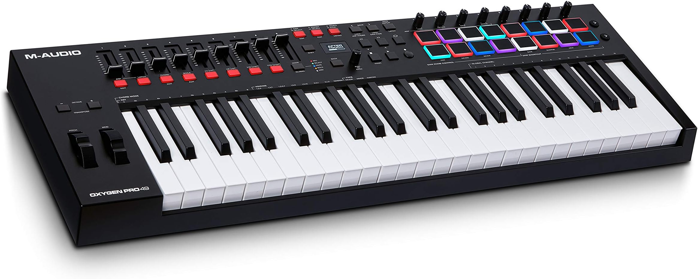 Oxygen Pro 49 Key USB MIDI Keyboard Controller With Beat Pads, MIDI-assignable Knobs, Buttons and Faders, and Native Instruments Sound Package (NKS Integration)