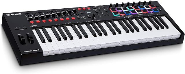 M-Audio Oxygen Pro 49  49 Key USB MIDI Keyboard Controller With Beat Pads, MIDI assignable Knobs, Buttons & Faders and Software Suite Included