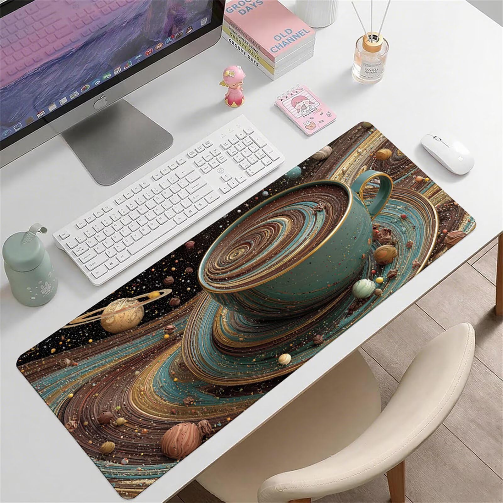 Żółta podkładka pod mysz XXL 1400 x 600 x 3 mm abstrakcyjny uchwyt na biurko akcesoria antypoślizgowa gumowa podstawa i szyte krawędzie podkładka pod mysz dla graczy do dekoracji biura dekoracyjnego