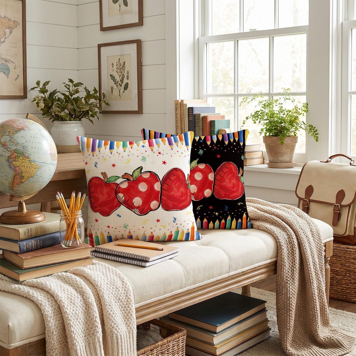 AVOIN colorlife Back to School Apple Pillow Covers 18x18 Inch Set of 2 image 3