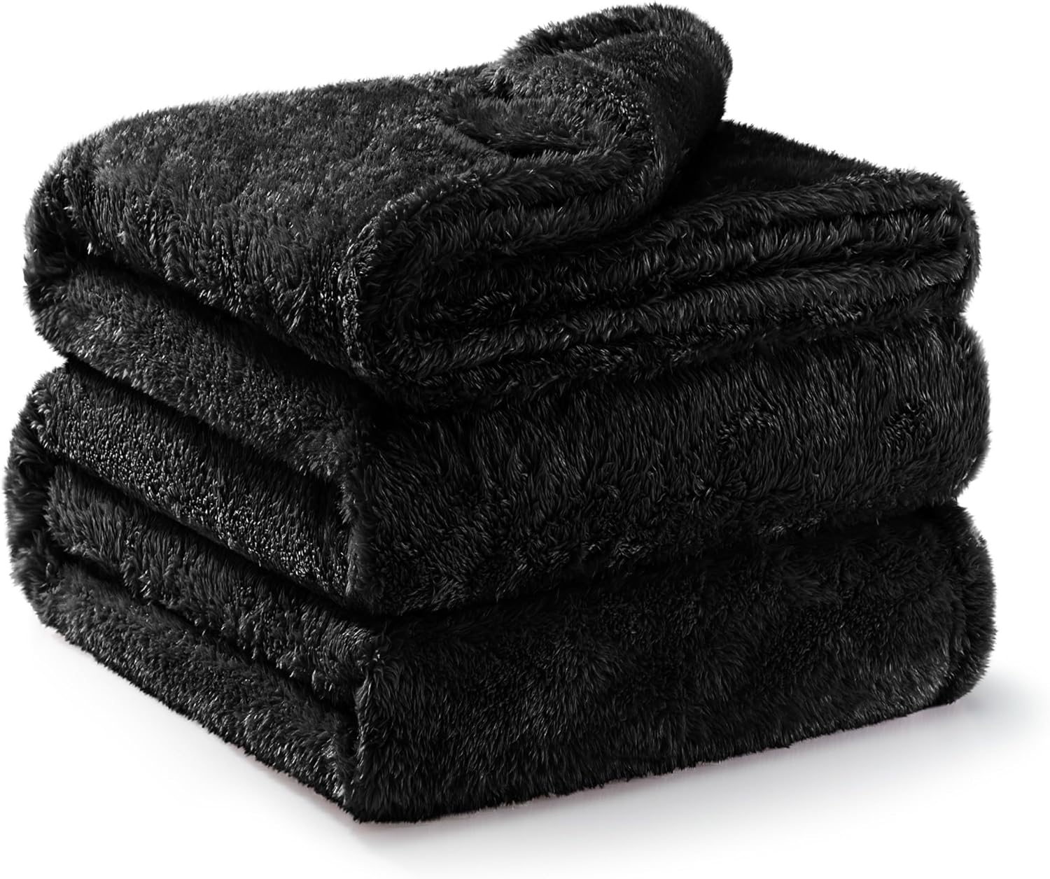 Exclusivo Mezcla Plush Fuzzy Fleece Bed Blanket Queen Size, Super Soft, Fluffy and Warm Blankets，Suitable for All Seasons (Black, 90×90 Inches)