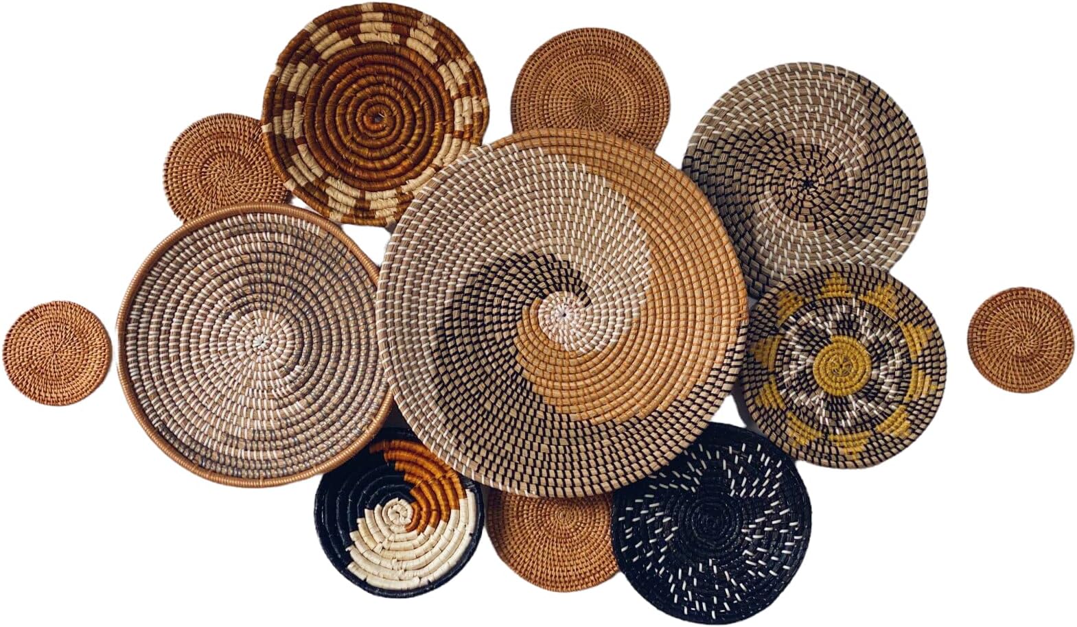 Set of 12 Woven Basket Wall Decor, Decorative Plates for Wall, Unique Wicker Wall Art Decor, Decorative Baskets for Livingroom Bedroom