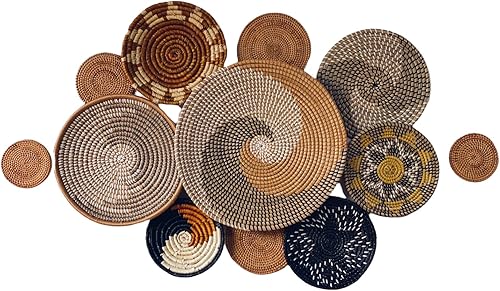 Vista 19 de Set of 10 Handcrafted Boho Wall Basket Decor, Wall Hanging Baskets, Decorative Plates for Wall, Handmade from Vietnam Unique Wicker Wall Art Decor