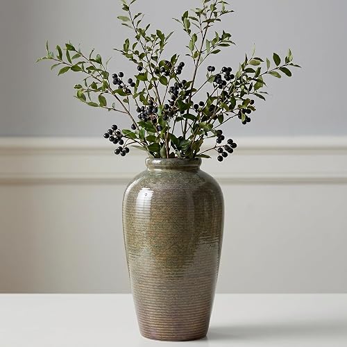 Rustic Farmhouse Ceramic Vase - 11 Inch Large Brown Pottery Vases Home Decor, Glazed Textured Decorative Vase for Pampas Grass, Console, Entryway Table Decor, Mantle, Kitchen Centerpieces