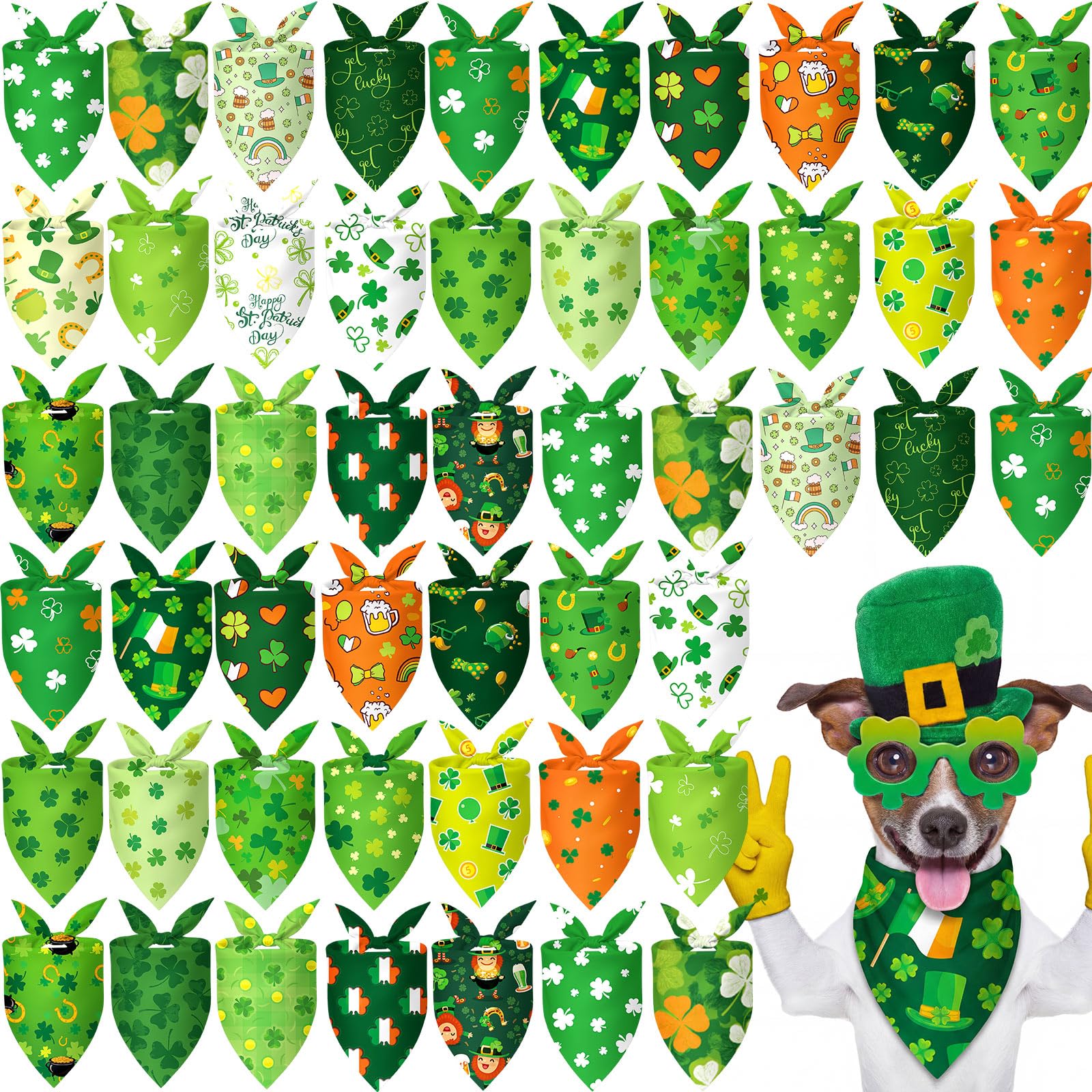 Abbylike 50 Pcs St Patrick's Day Dog Bandanas Bulk Green Shamrocks Bandanas for Dogs Triangle Kerchief Bibs Scarf for Pet Irish Costume Photo Props Pet Shops Groomer, 25 Styles (25.6 x 17.7 x 17.7)