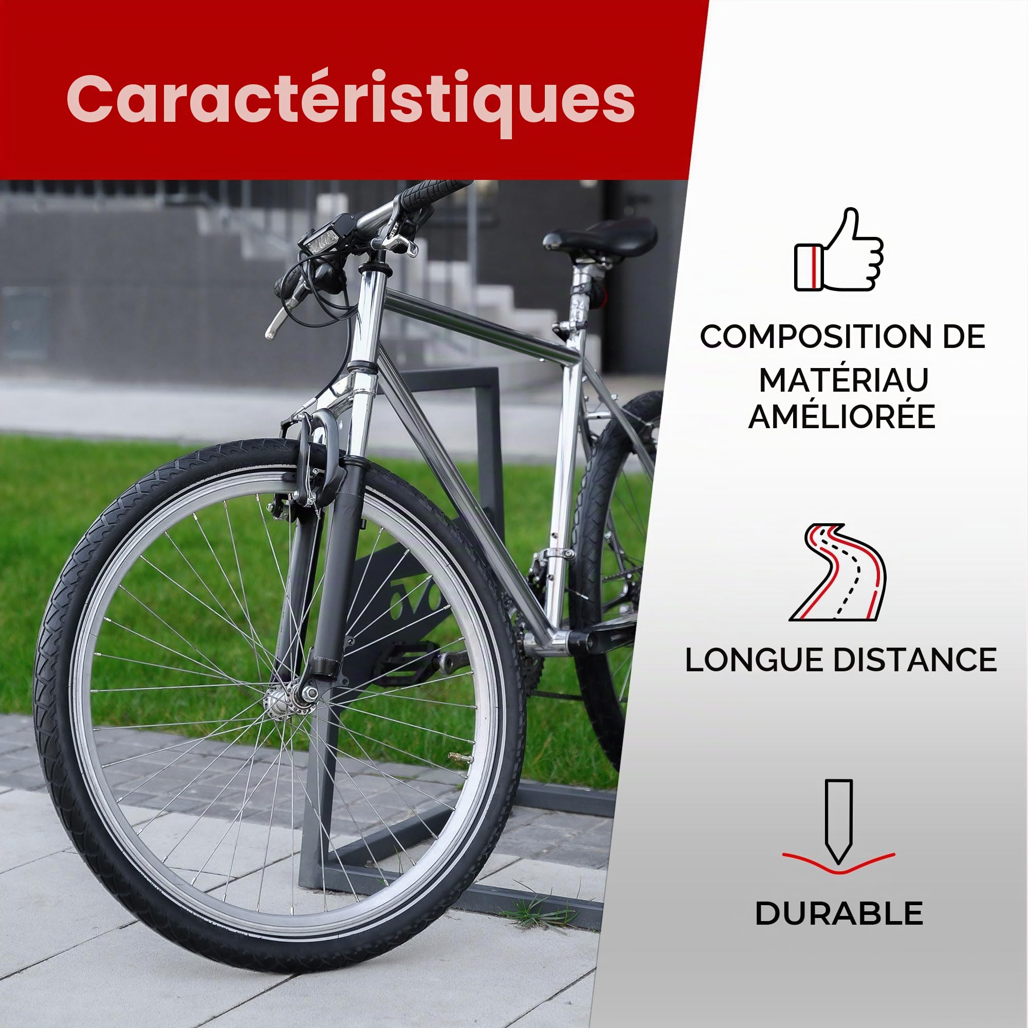Fincci Pneu Slick 26x1.95 50-559 Anti-Crevaison 3 mm avec Valve Presta | Pneu Slick 26x1.95, ETRTO 50-559, Protection Anti-Crevaison 3 mm et Chambre Presta - Pour Route, VTT, Ville et Hybride