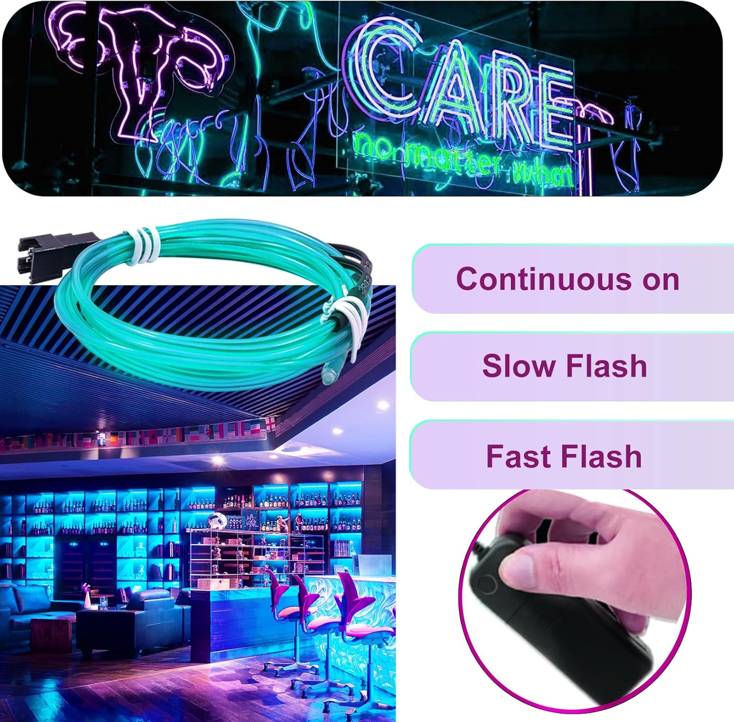 Ourbest Electroluminescent Neon Strip Light Wire Kit, 5 Meterx2Set EL Wire Lights Kit w/Battery Pack for Cosplay Party Light Bike handcrafte Decoration Strip Icyblue