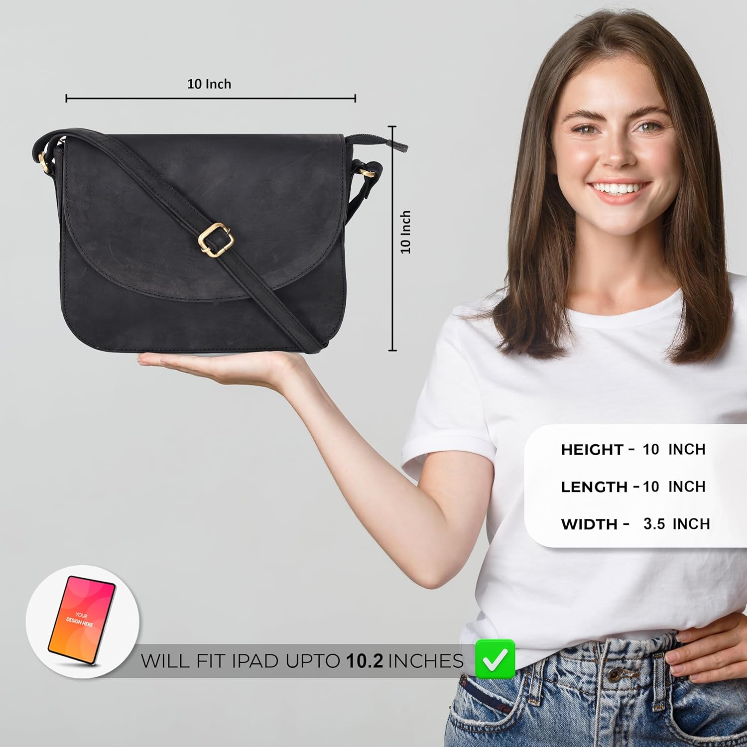 Genuine Leather Shoulder Crossbody Purse For Women with Adjustable Strap, Mobile Pocket & Outside & Inside Zipper - Image 2