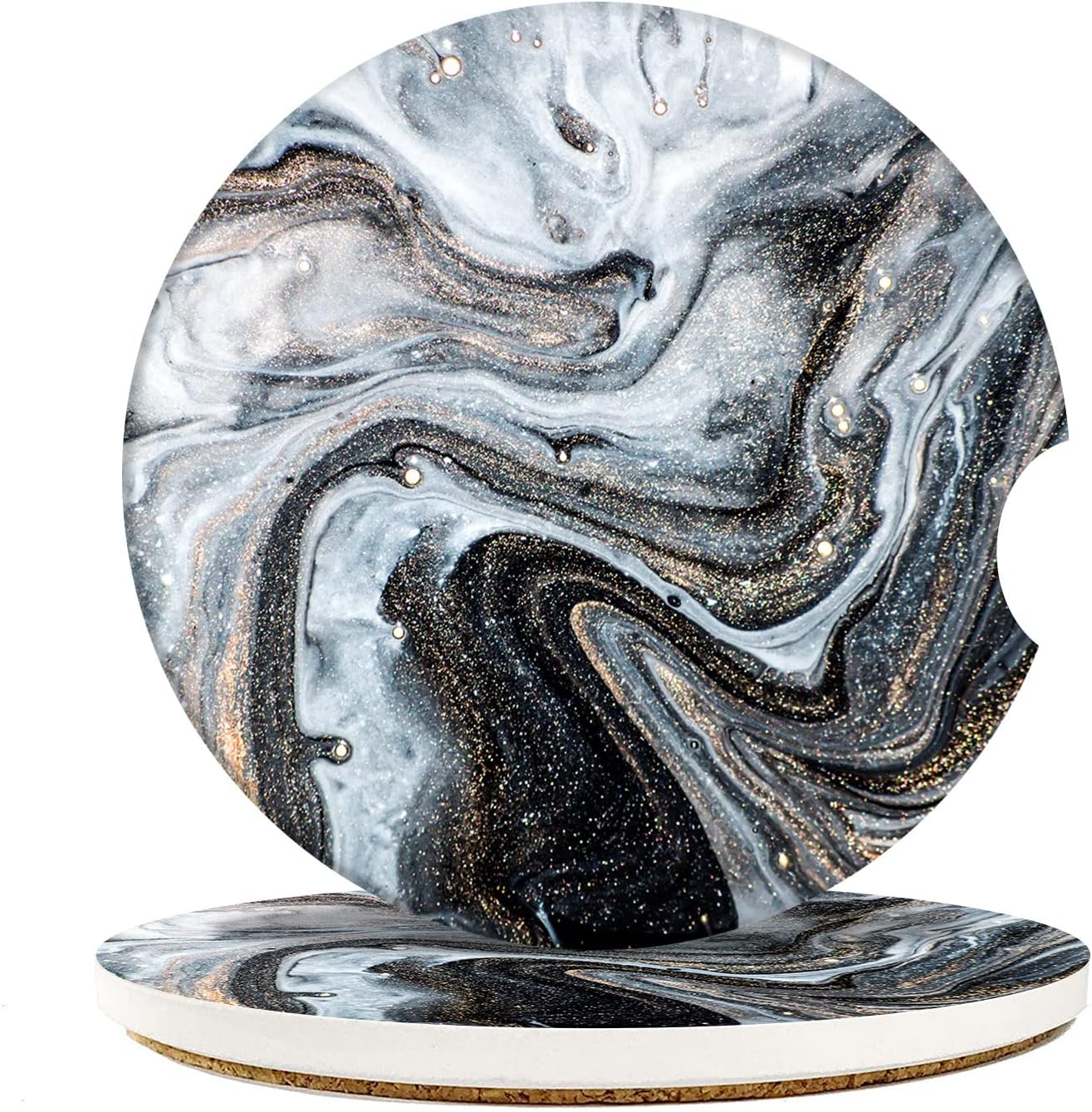 Britimes Grey Car Coasters for Drinks, 2 Pack Ceramic Stone 2.56"