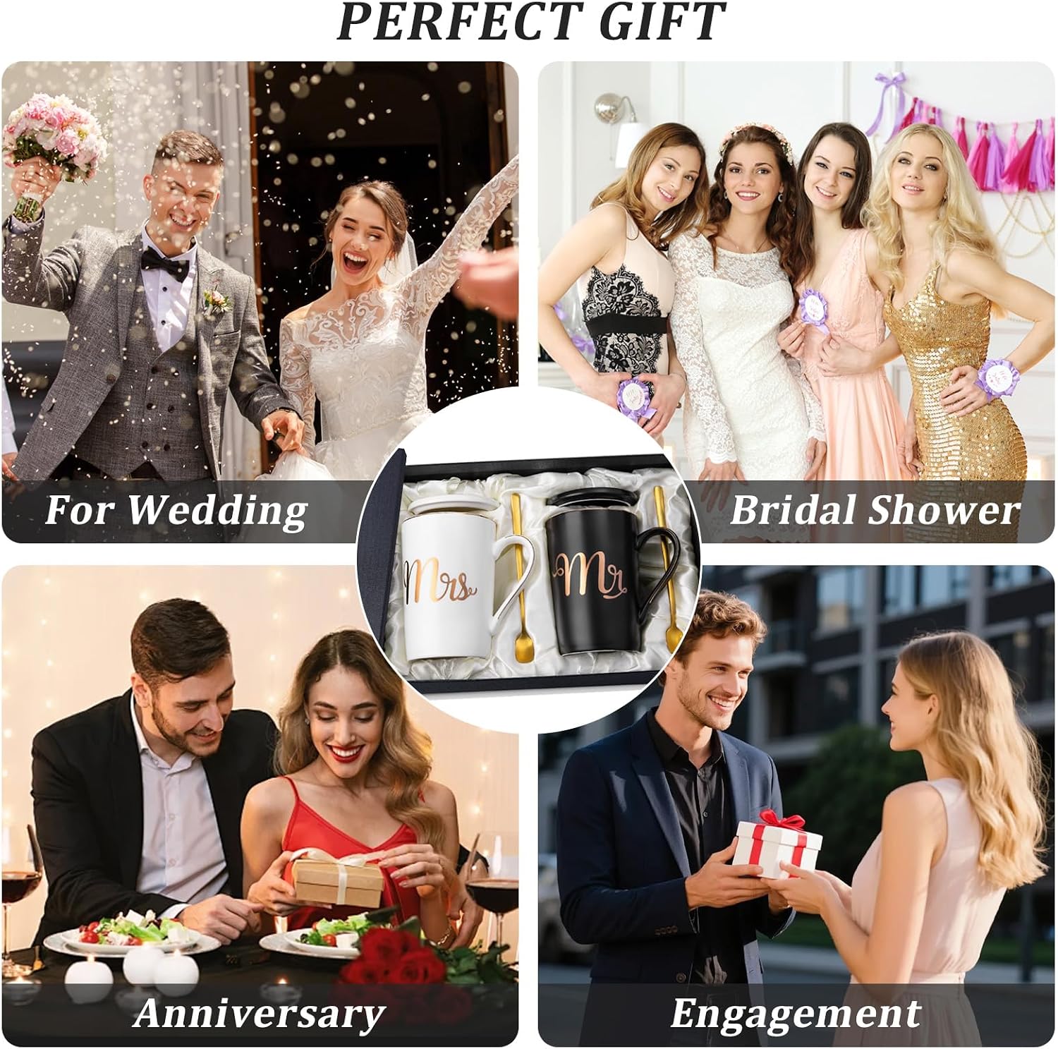 Biching Wedding Gifts for Bride and Groom, Bridal Shower Engagement Gifts for Couples 2026, 140z Ceramic Mr and Mrs Coffee Mugs Set for His and Hers Marriage Gifts