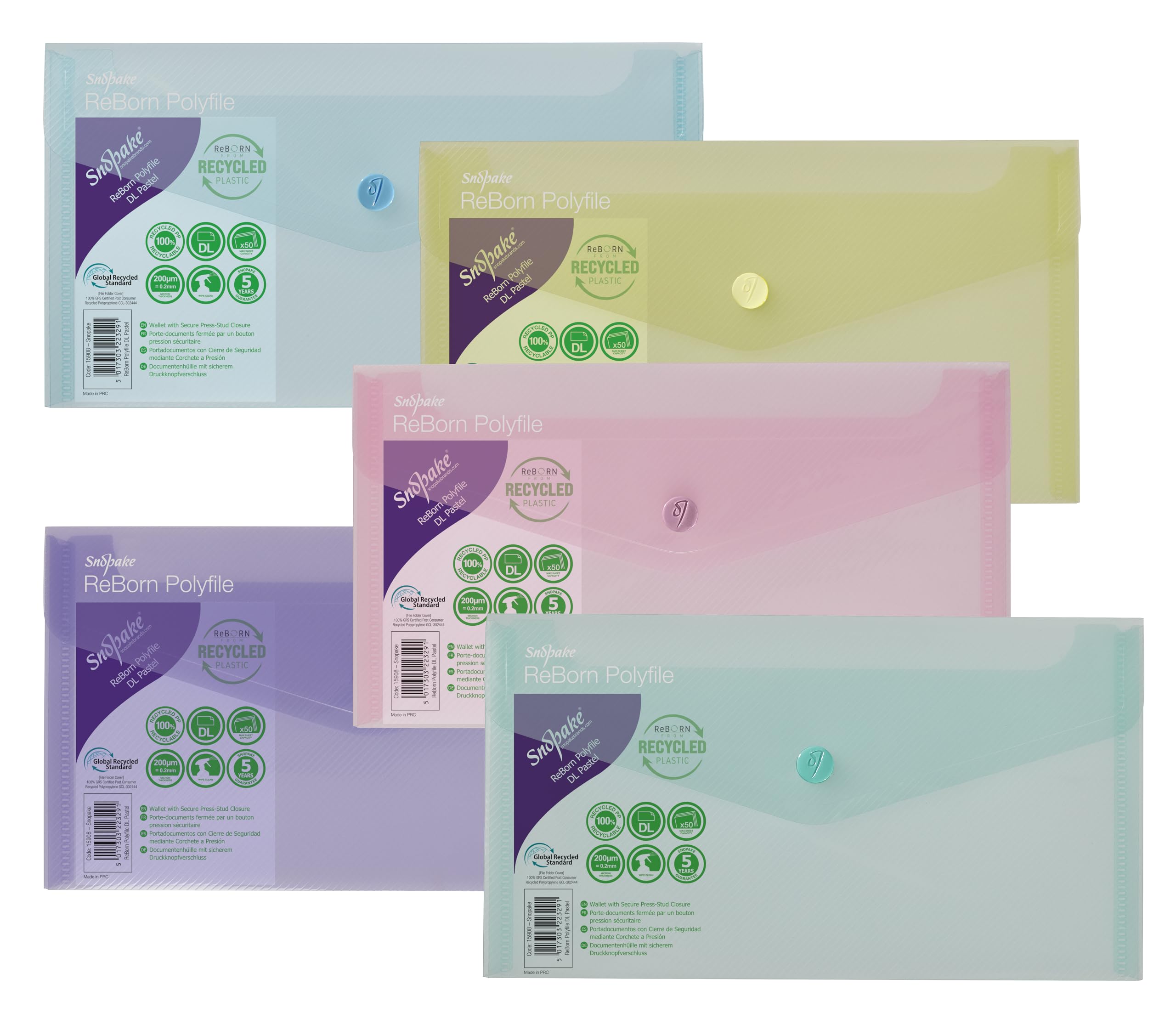 Snopake 15908 ReBorn Recycled DL Polyfile Pack of 5 34330J