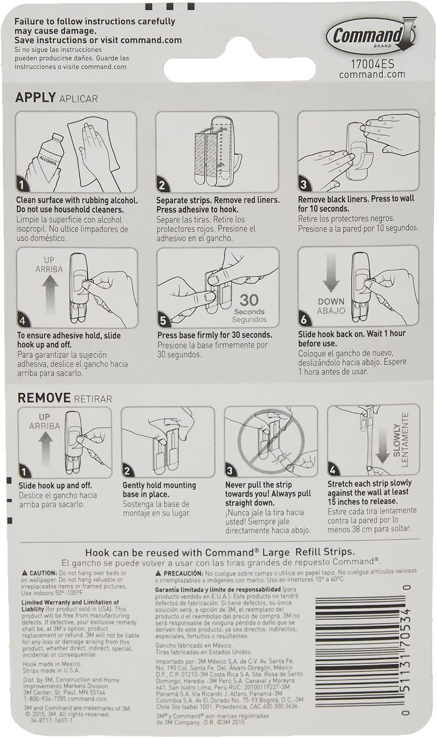 Command Jumbo Utility Hooks, Damage Free Hanging Wall Hooks with Adhesive Strips, No Tools Wall Hooks for Hanging Decorations in Living Spaces, 1 White Hook and 4 Command Strips