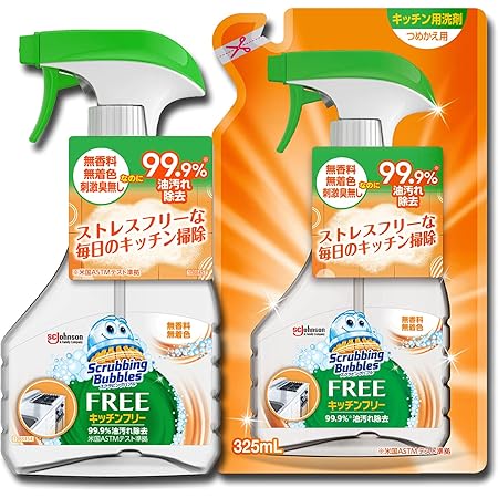 Amazon まとめ買い スクラビングバブル 台所 キッチン用洗剤 キッチンフリー 無香料 無着色 刺激臭無 本体350ml つめかえ用325ml セット スクラビングバブル Scrubbing Bubbles ドラッグストア