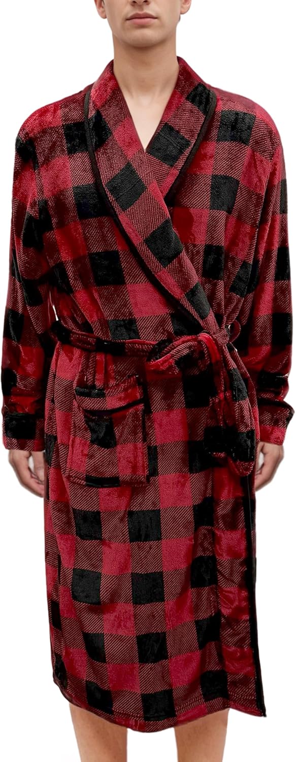 Elegant Comfort Luxury Men’s Plush Fleece Spa Bathrobe with Shawl Collar and Pockets – Cozy Velvet Soft, Mens Spa Long Robe