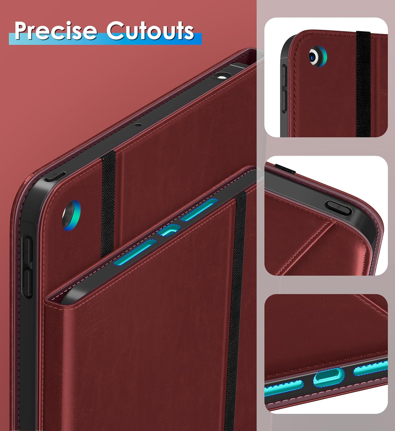 DTTO Rotating Case for iPad 9th/8th/7th Generation 10.2 Inch 2021/2020/2019, 360 Degree Swiveling Premium Leather Folio Stand Cover with Pencil Holder - Auto Wake/Sleep and Hand Strap, Burgundy Red