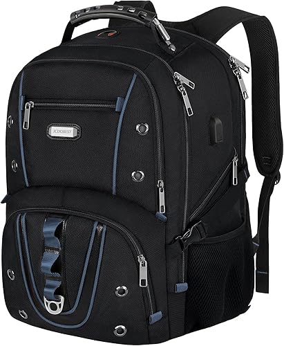 Mochila de viaje para laptop, capacidad extra grande de 17.3 pulgadas, con puerto de carga USB, Rfid azul, Moderno