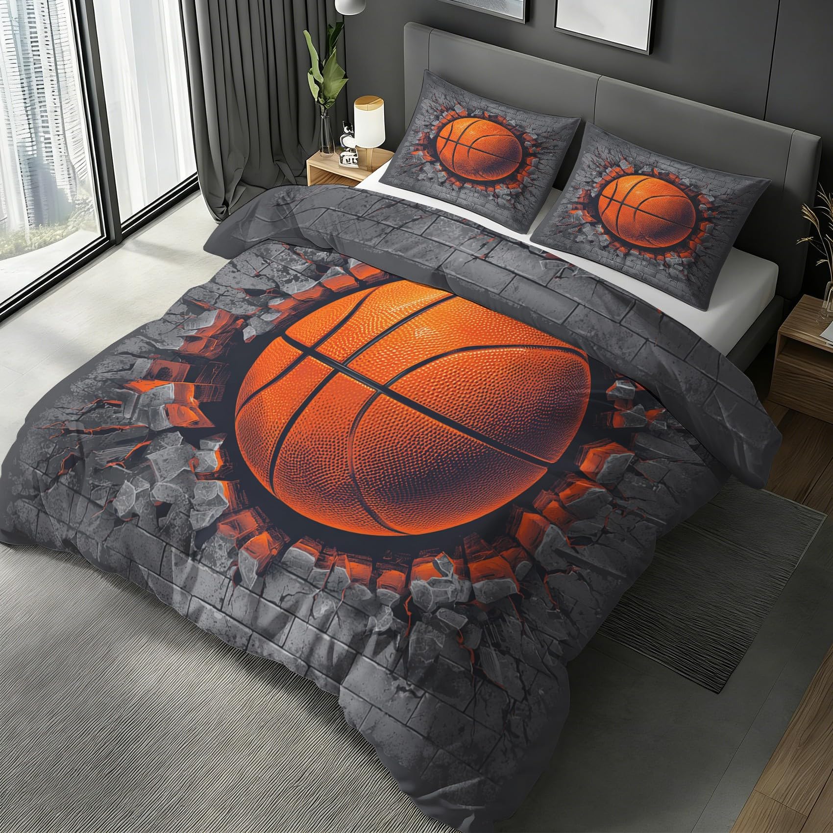 Housse de couette 140x200 basketball le cadeau ideal pour lit d'enfant theme sportif