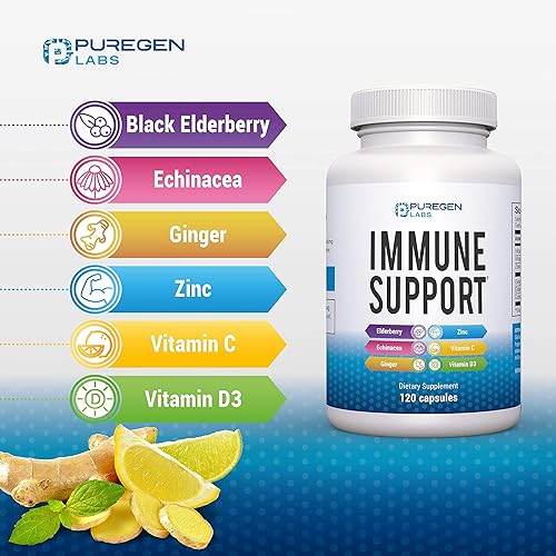 Miniatura 4 de Apoyo inmunológico 6 en 1, 120 cápsulas con potente mezcla de saúco, equinácea, jengibre, vitamina C 650 mg, vitamina D3 5000 UI y picolinato de