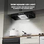 FIREGAS Black Range Hood 30 inch Under Cabinet, Kitchen Hood with 2 Speed Exhaust Fan, Ducted/Ductless Convertible, Rocker Button Control, 300 CFM, Aluminum Filter