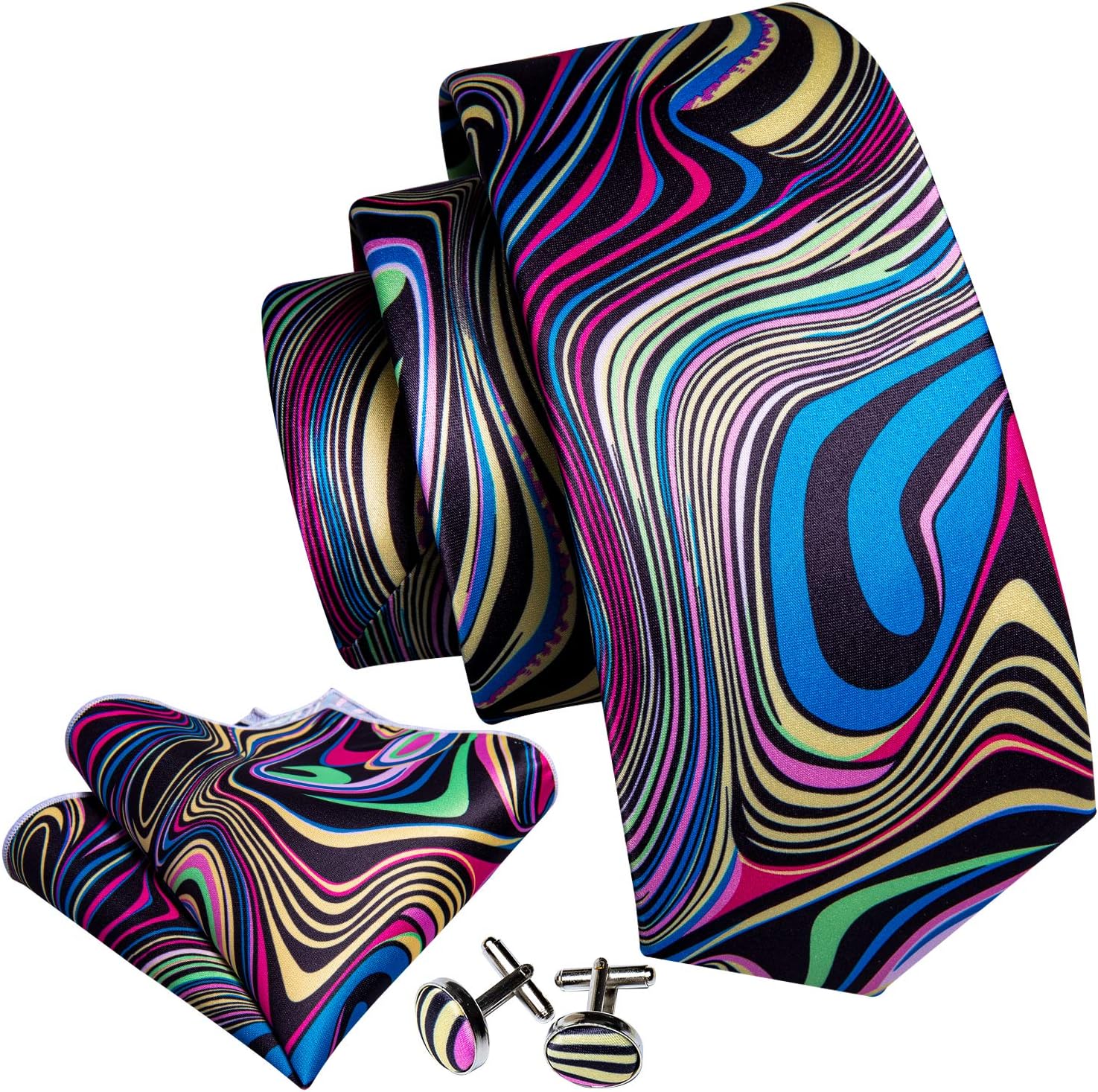 Barry.Wang Classic Mens Ties Silk Necktie Pocket Square Cufflinks Set Woven Designer Wedding Business