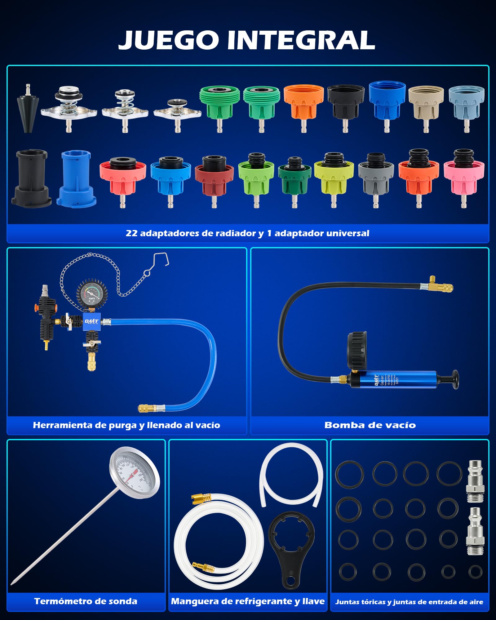 Orion Motor Tech 31 Piezas Kit de Comprobador de Presión de Radiador con 23 Adaptadores, Sistema de Purga y Recarga de Refrigerante por Vacío, Detector de Fugas de Anticongelante para Coche y Camión