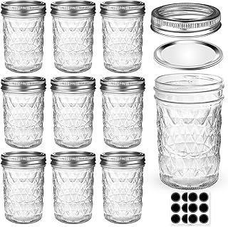 Mason Jars 8 OZ, AIVIKI Glass Regular Mouth Canning Jars with Silver Metal Airtight Lids and Bands for Sealing, Canning, D...