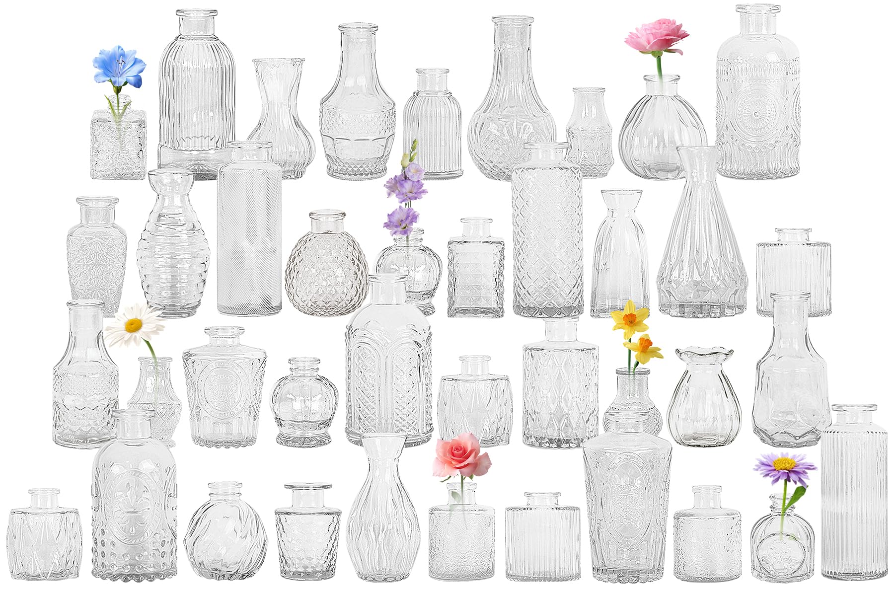Photo 1 of 40pcs Glass Vase Set,Small Flower Vase for Tables Centerpieces Decor, Mini Vintage Clear Vase for Home,Wedding,Party Decorations