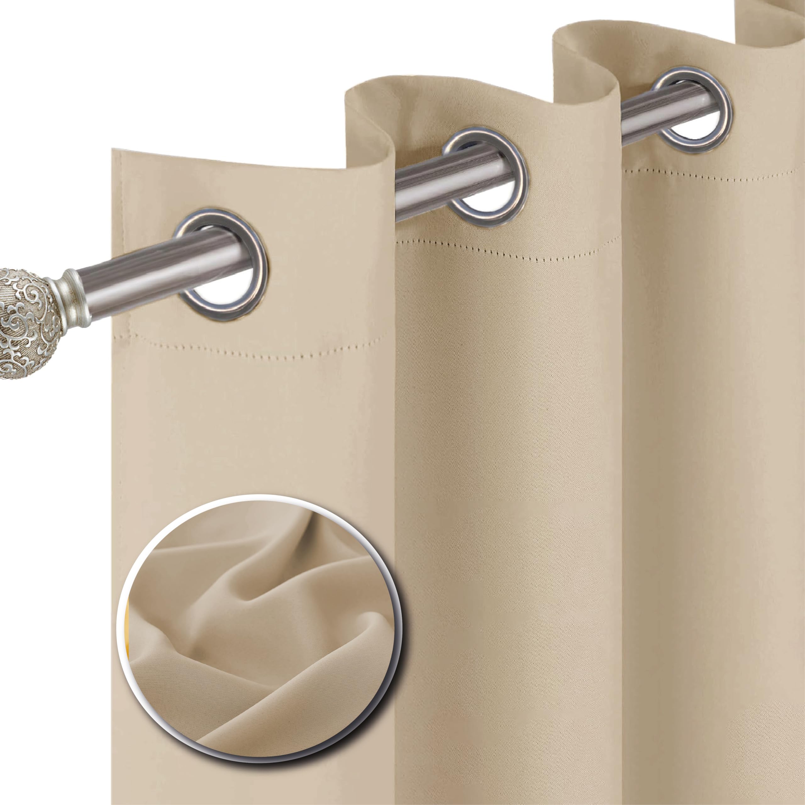 funky gadgets Blackout Curtains for Bedroom 72 Inch Drop Thermal Insulated Eyelet Curtains & Drapes Black Out Curtain for Kitchen, Living Room 2 Panels (46x72 Inch Beige)