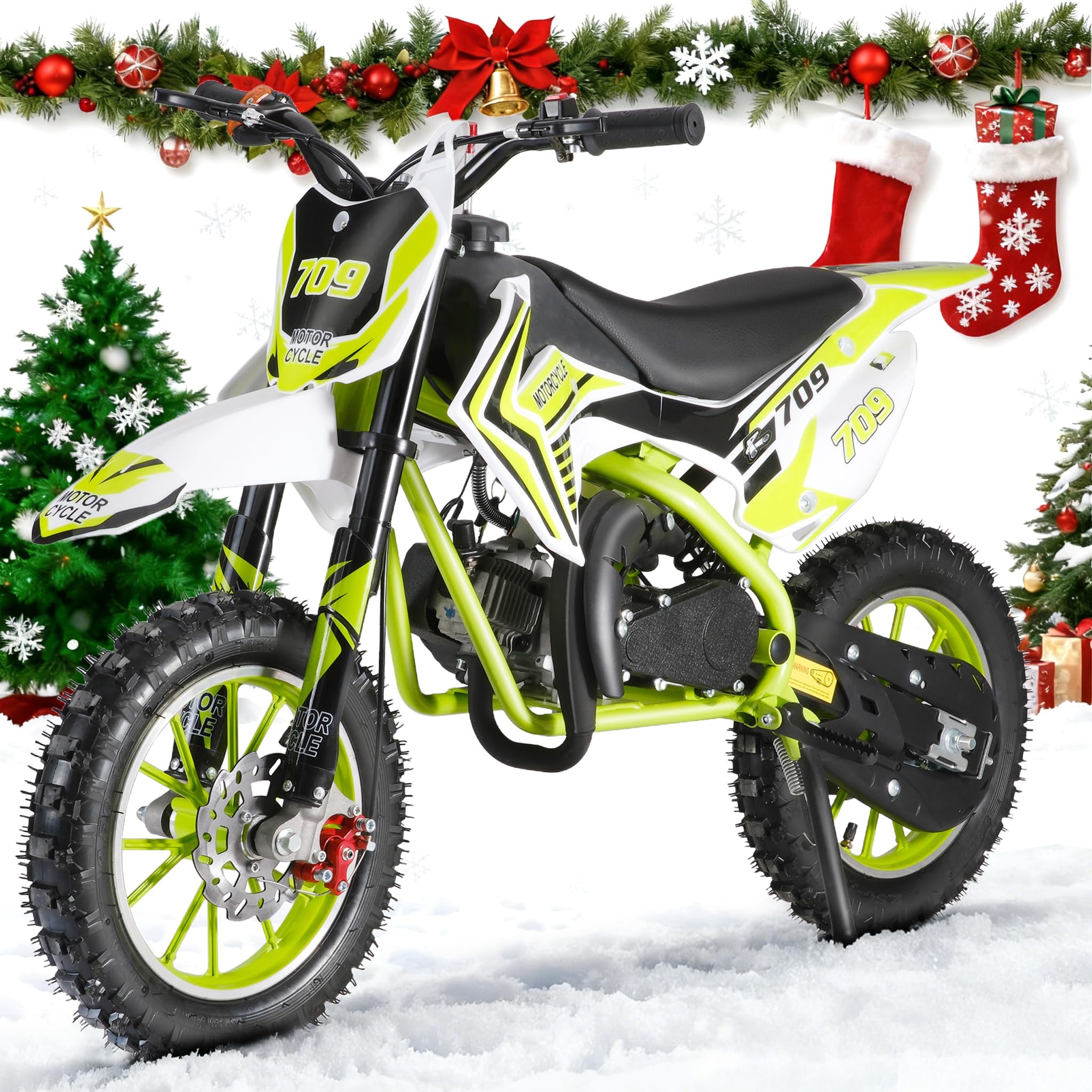 HEVIRGO Dirt Bike for Kids & Adults 50CC 2-Stroke Kids Mini Bike Gas Powered Off Road Trail Bikes with Front Rear Disc Brakes, Racing Max Speed 30KM/H