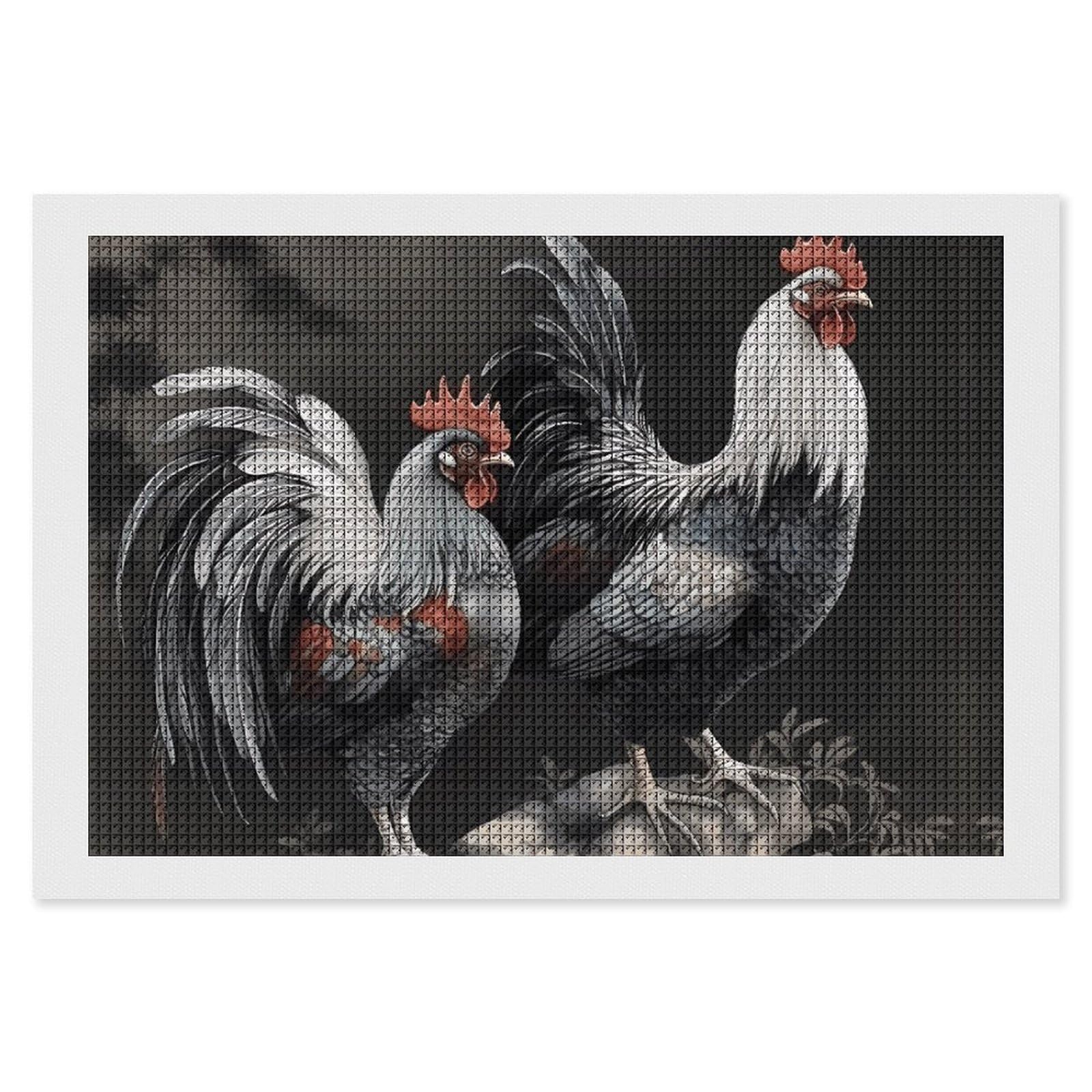 Rooster Pattern Diamond Art Kits for Adults, DIY 5D Diamonds Painting Kits for Beginner, Round Full Drill Diamond Dots Painting, 8"x12" Diamonds Pictures Gem Art and Crafts Wall Decor