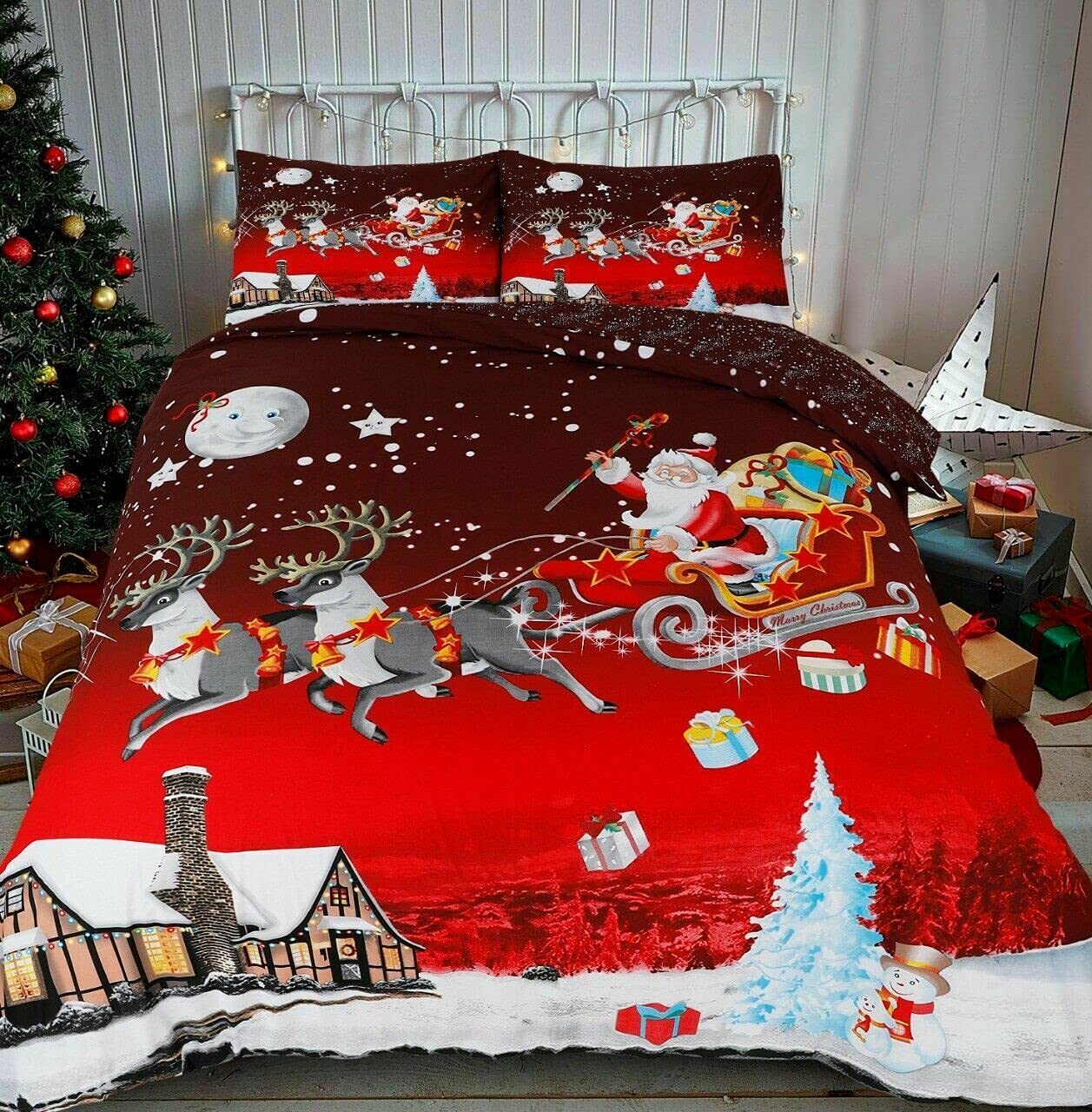 Northern Luxe Luxurious Christmas Duvet Cover Sets 3D Xmax Design with Pillowcases Soft Fabric, Santa Claus, Festive Season, Snowman & Christmas Greetings (Super King, Christmas Greetings)