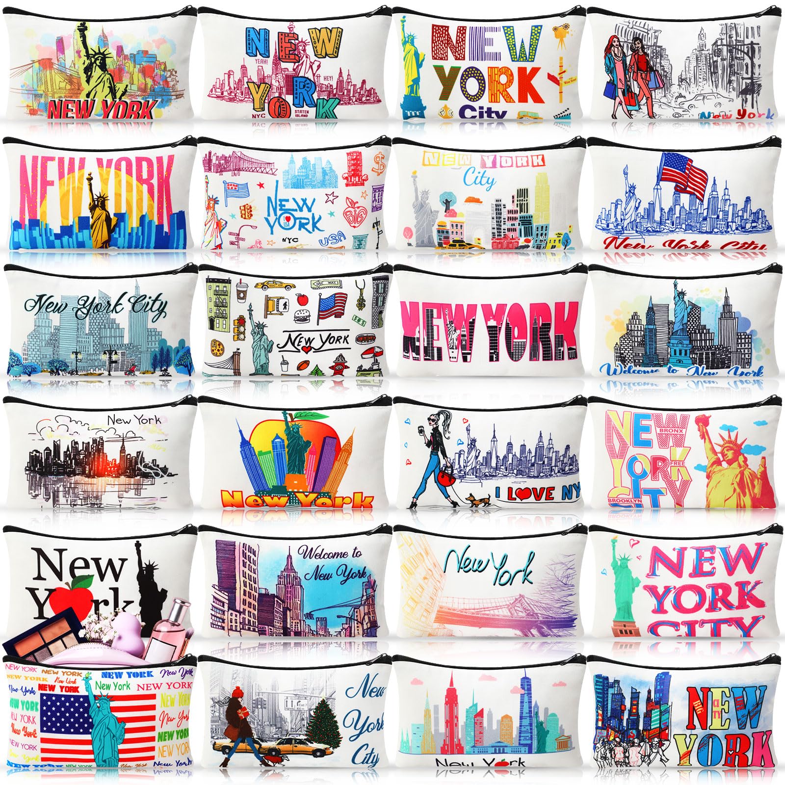 SilTriangle 24 Pieces Makeup Bags Bulk Canvas Cosmetic Bags Purse Organizer Zipper Cosmetic Pouch Portable Travel Toiletry Pouch for Women Men Gifts,