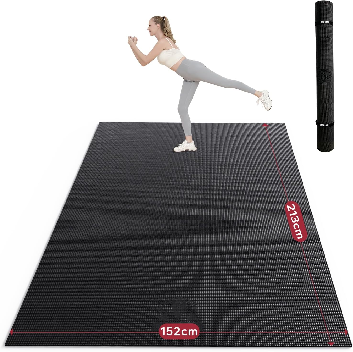 HAPBEAR Large Exercise Mat, 183×122cm/ 213×152cm×8mm, Non-Slip, Ultra Durable, Large Yoga Mat for Home Gym, Fitness, Yoga, Pilates, Stretching, Push-ups, Gymnastics
