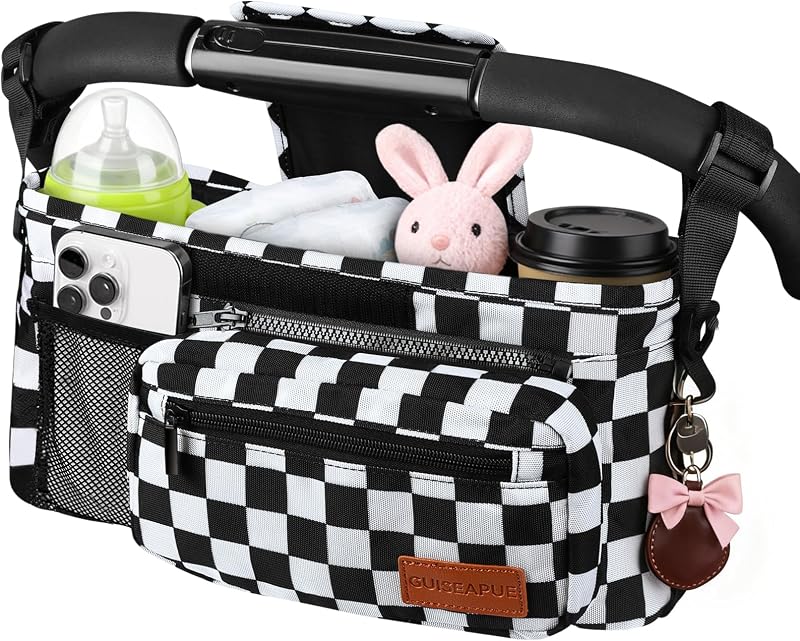Kinderwagen Organizer Wickeltasche Kinderwagen Zubehör 33CM Für Eltern Mütter Väter Für Spaziergang Einkaufen Reisen Kinderwagen Tasche Schwarz Weiß
