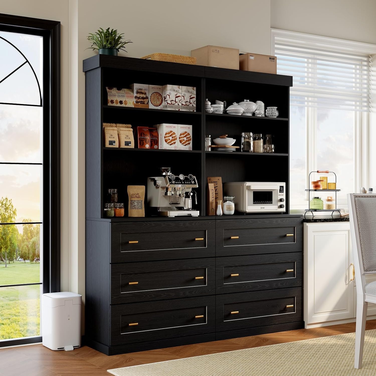 71" Tall Modular Bookshelf Cabinet Set of 2, Modern Bookcase, Black 2B