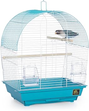 Prevue Pet Products South Beach Dome Top Bird Cage - Ideal for Parakeets, Finches, Budgies, Canaries, Small & Portable Indoor Bird Cage, Functional Permanent or Travel Bird Cage - White & Teal