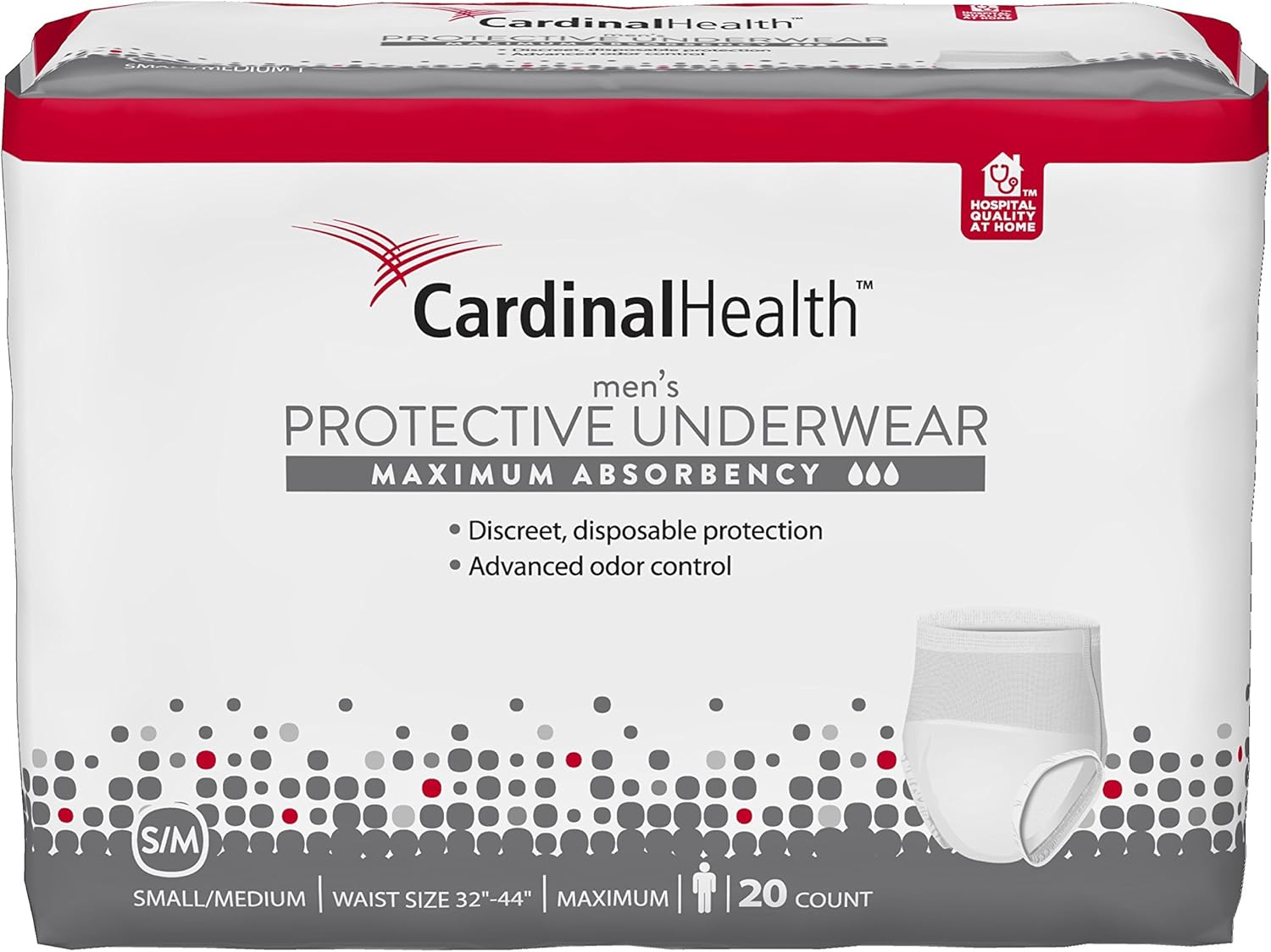 Cardinal Health™ Men's Protective Underwear, Sure Care™ Super, Maximum Absorbency, White, Men's Disposable Underwear, Small/Medium - Pack of 20