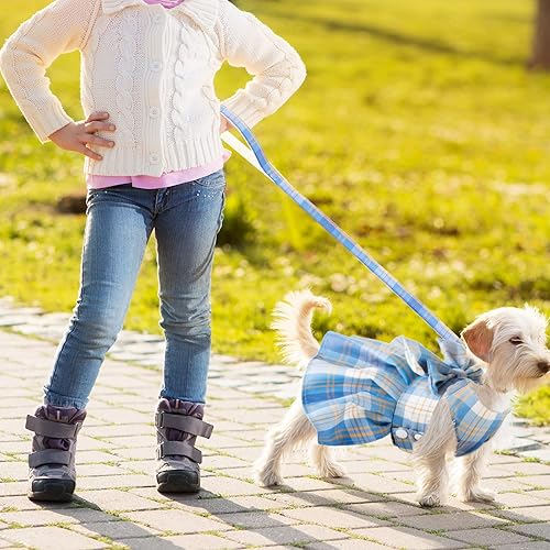 Miniatura 6 de 4 piezas de vestido a cuadros para perro, arnés con corbatín, arnés para perros pequeños, lindo perro, mascota, niña, cachorro, ropa de verano para