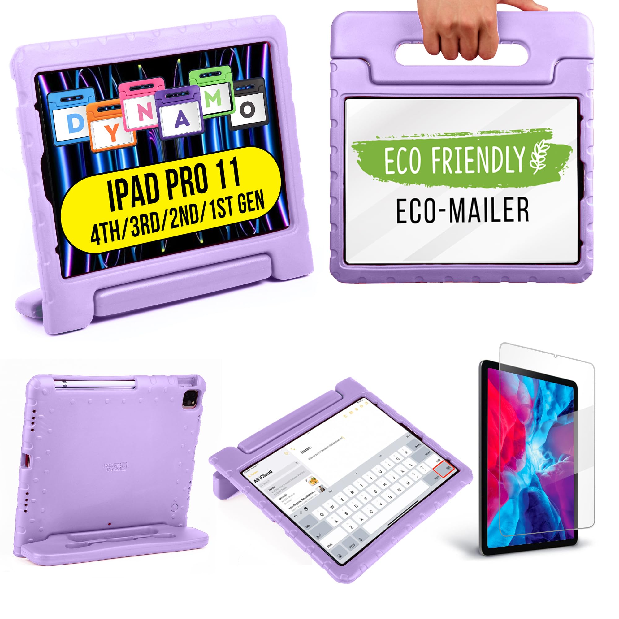 Official Cooper Dynamo for iPad Pro 11 inch Case for Kids 4th/3rd/2nd/1st Generation 2022/2021/2020/2018 | Rugged Foam, Magic Handle, Stand, with Pencil Holder, Eco-Mailer