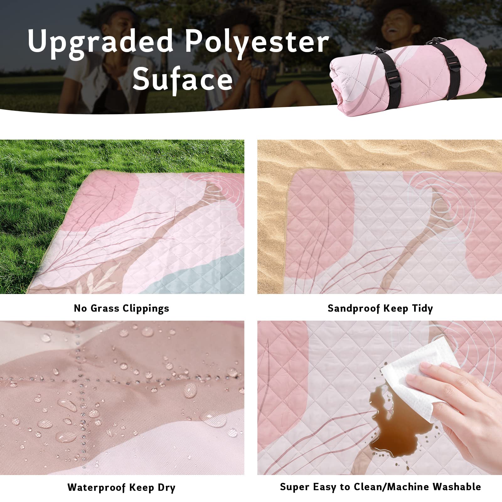 Gealaek Waterproof Picnic Blankets Sandproof Beach Blanket 3-Layers 60x80 Inches Large Foldable Outdoor Blanket for Camping, Park, Travel, Grass, with Carry Bag 02w