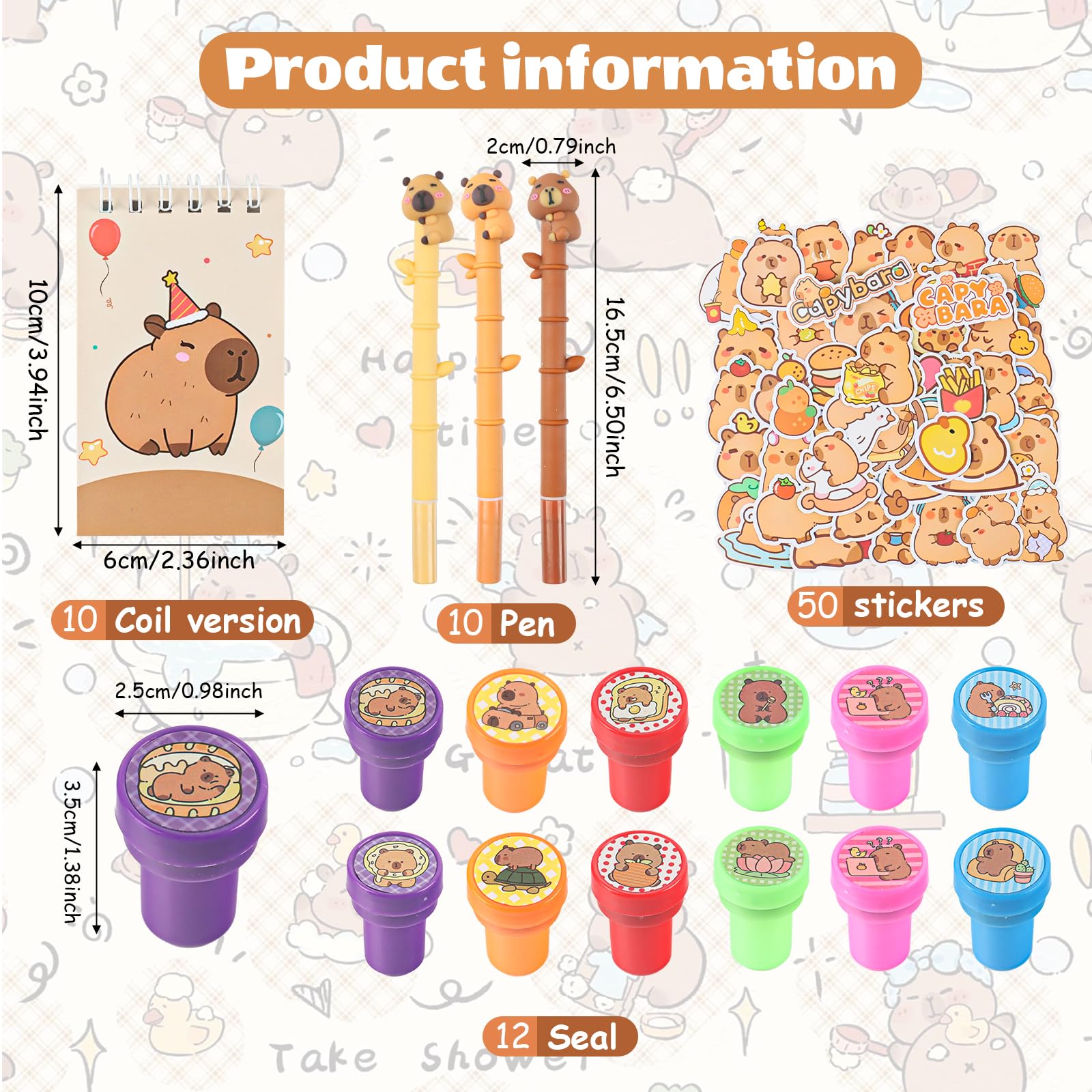 82Pcs Capybara Regalos Cumpleaños de Niños, Capybara Fiesta de Favores, Con Bloc de Notas Pequeño Espiral Neutro Lápiz Pegatinas Sellos, Para Niñas Niños regalos fiesta temática
