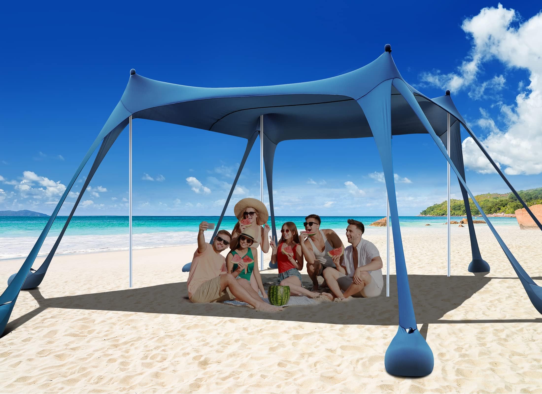 Beach Tent, Camping Sun Shelter UPF50+ with 8 Sandbags, Sand Shovels, Ground Pegs & Stability Poles, Outdoor Shade Beach Canopy for Camping Trips, Fishing, Backyard Fun or Picnics