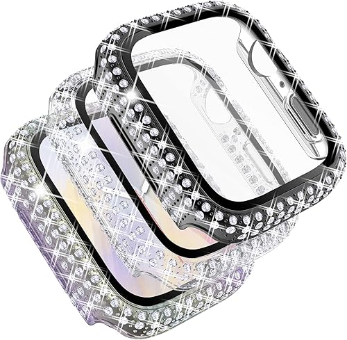 Miniatura 1 de Fullife - Paquete de 3 carcasas con diamantes de cristal de imitación compatibles con Apple Watch de 1.57pulgadas, con protector con vidrio templado