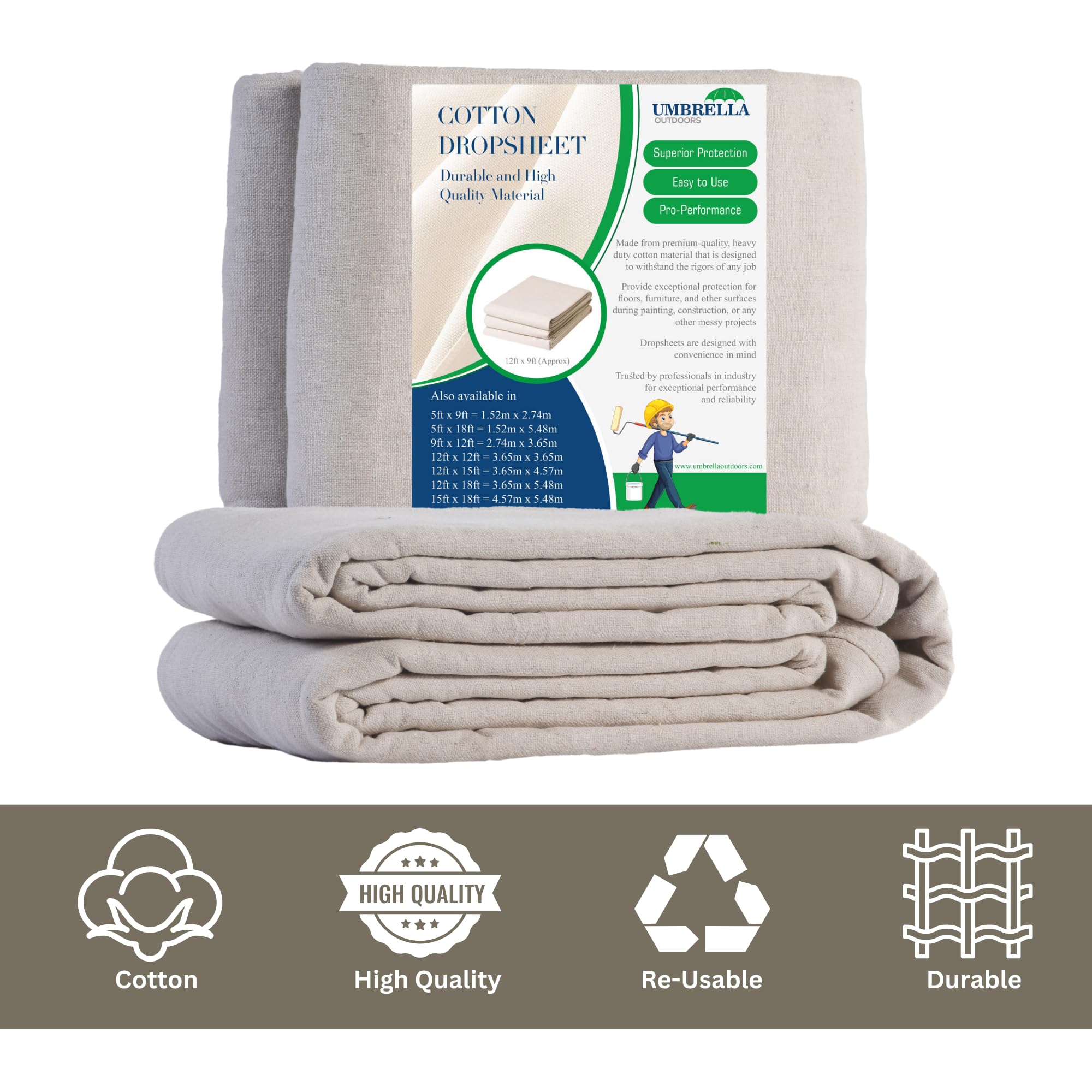 Heavy Duty Cotton Dust Sheets for Decorating Painting, Drop Cloths for Furniture Floor Covering, Dust Covers, Durable - Image 3