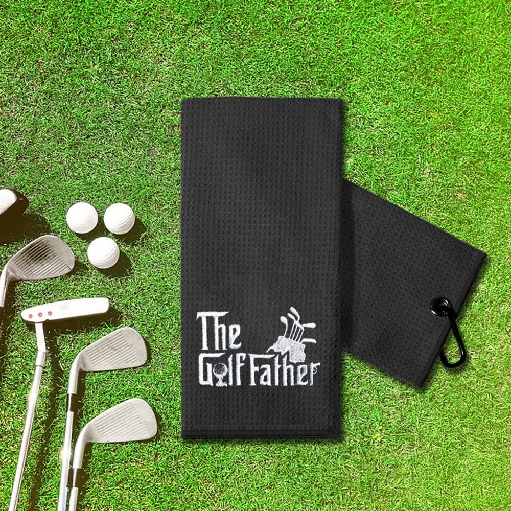review TOUNER Funny Golf Towel Gift for Dad, Funny Golf Towel for Men, Retirement Gifts for Men Golfer, Embroidered Golf Towels for Golf Bags with Clip (The Golf Father)