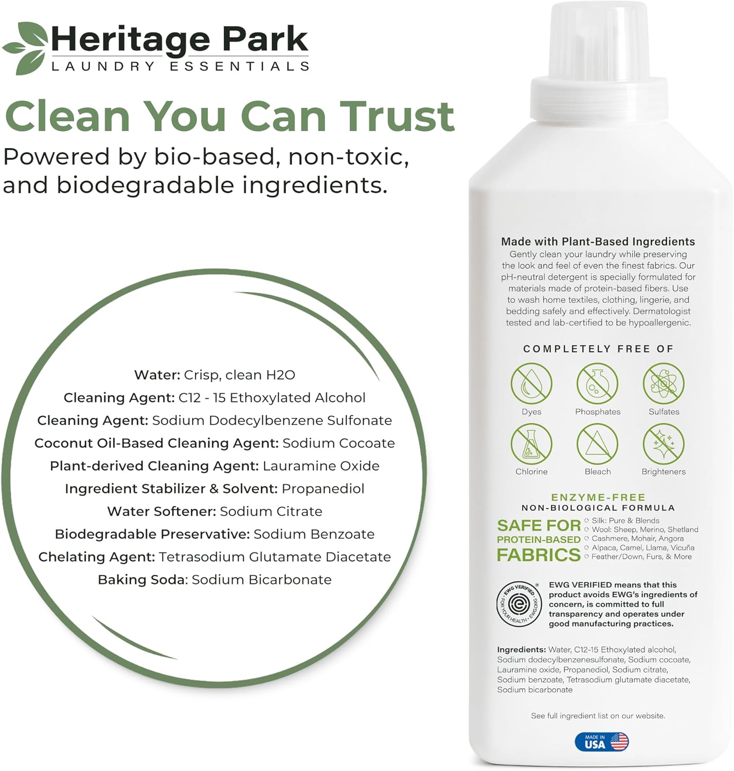 Heritage Park Silk & Wool Fragrance Free, Hypoallergenic, pH-Neutral Laundry Detergent – Dermatologist-tested, Sensitive Skin-Friendly, Enzyme-Free, Concentrated Up to 64 loads (32 fl oz) - Image 9