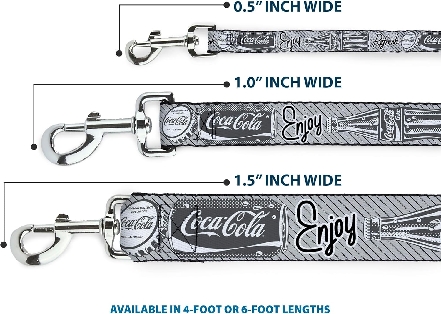 The Coca-Cola Company ペットリーシュ 犬用リード コカコーラエンジョイ リフレッシュ缶とボトルグレー ホワイト